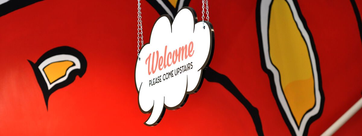 FPS Welcome Sign - 10mm Black Acrylic with Colour Print Applied